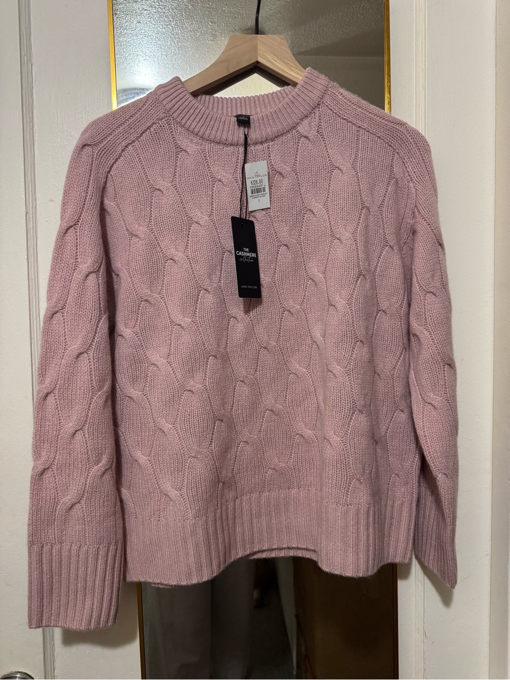 Ann Taylor Dusty Pink Cable Crewneck Cashmere Sweater